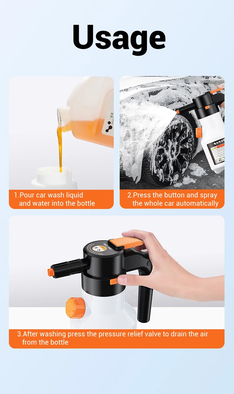 Pistolet Mousse Électrique 2L | Lavage Voiture Sans Contact | Rechargeable USB