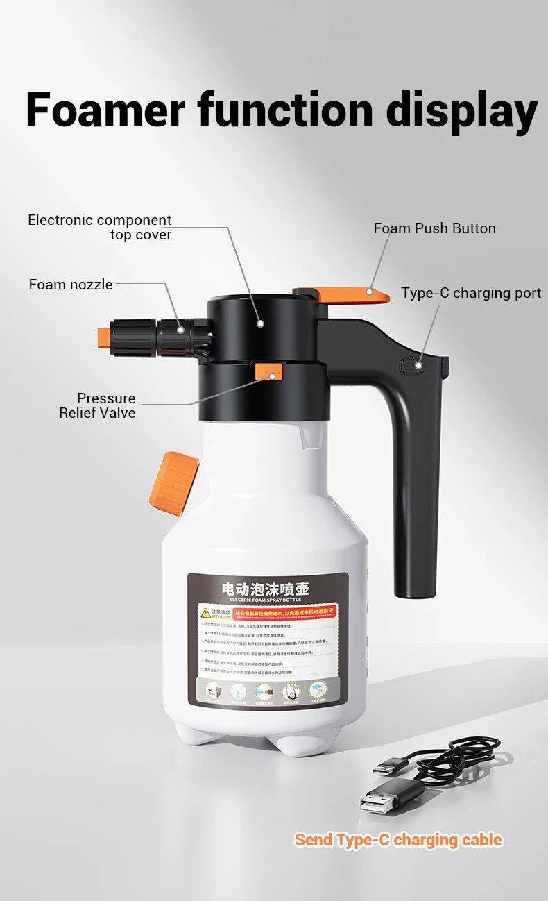 Pistolet Mousse Électrique 2L | Lavage Voiture Sans Contact | Rechargeable USB