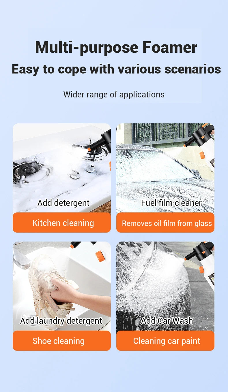 Pistolet Mousse Électrique 2L | Lavage Voiture Sans Contact | Rechargeable USB