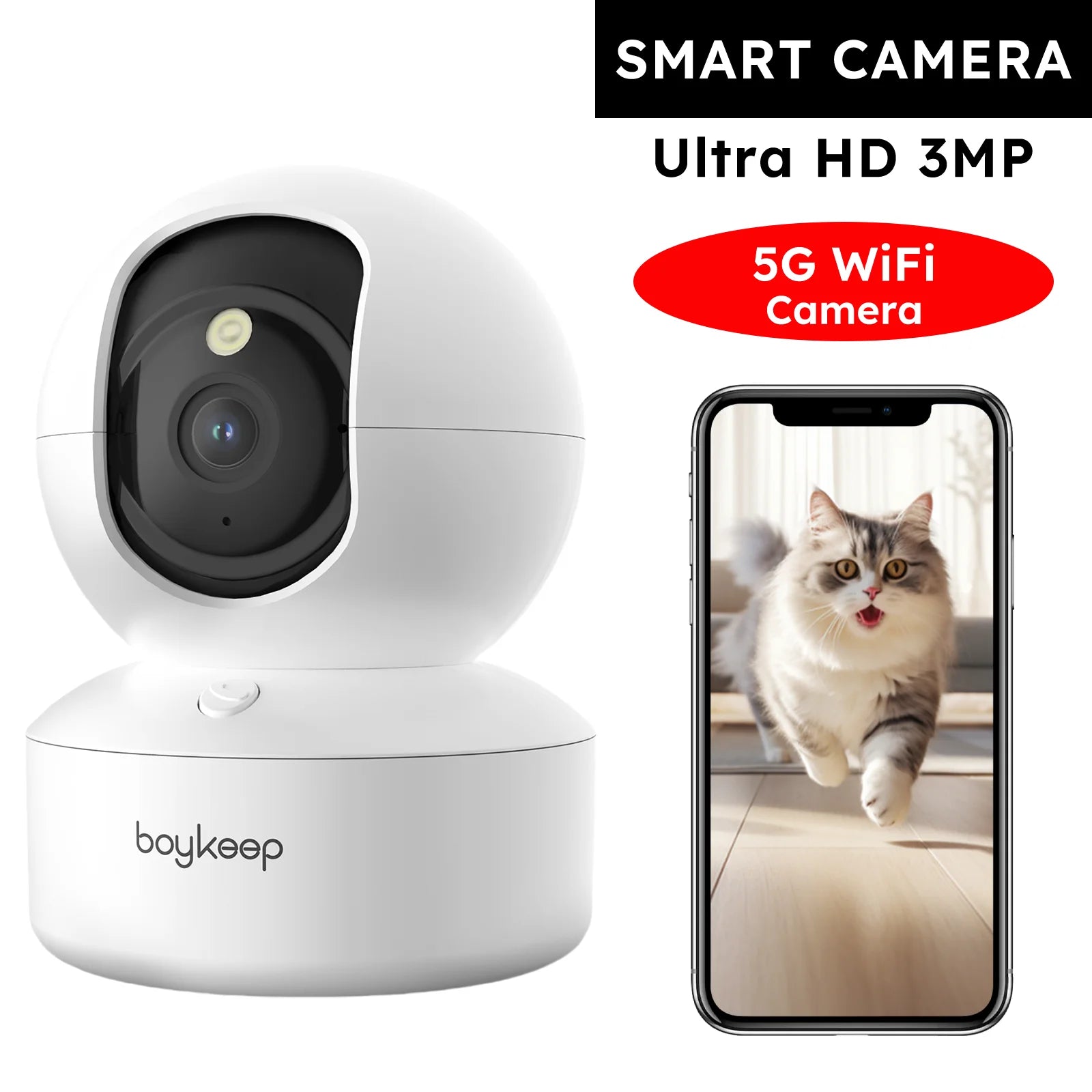 Caméra Intelligente 360° pour Animaux & Bébé | 2K HD | WiFi 5G | Vision Nocturne
