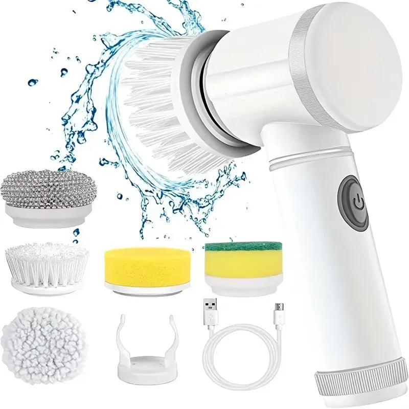 Brosse de Nettoyage Électrique Sans Fil | 5 Têtes Interchangeables | Salle de Bain & Cuisine