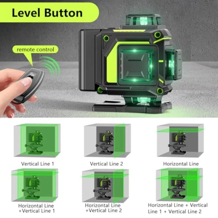 Niveau Laser 4D Professionnel 16 Lignes | Auto-Nivellement 360° | Faisceau Vert