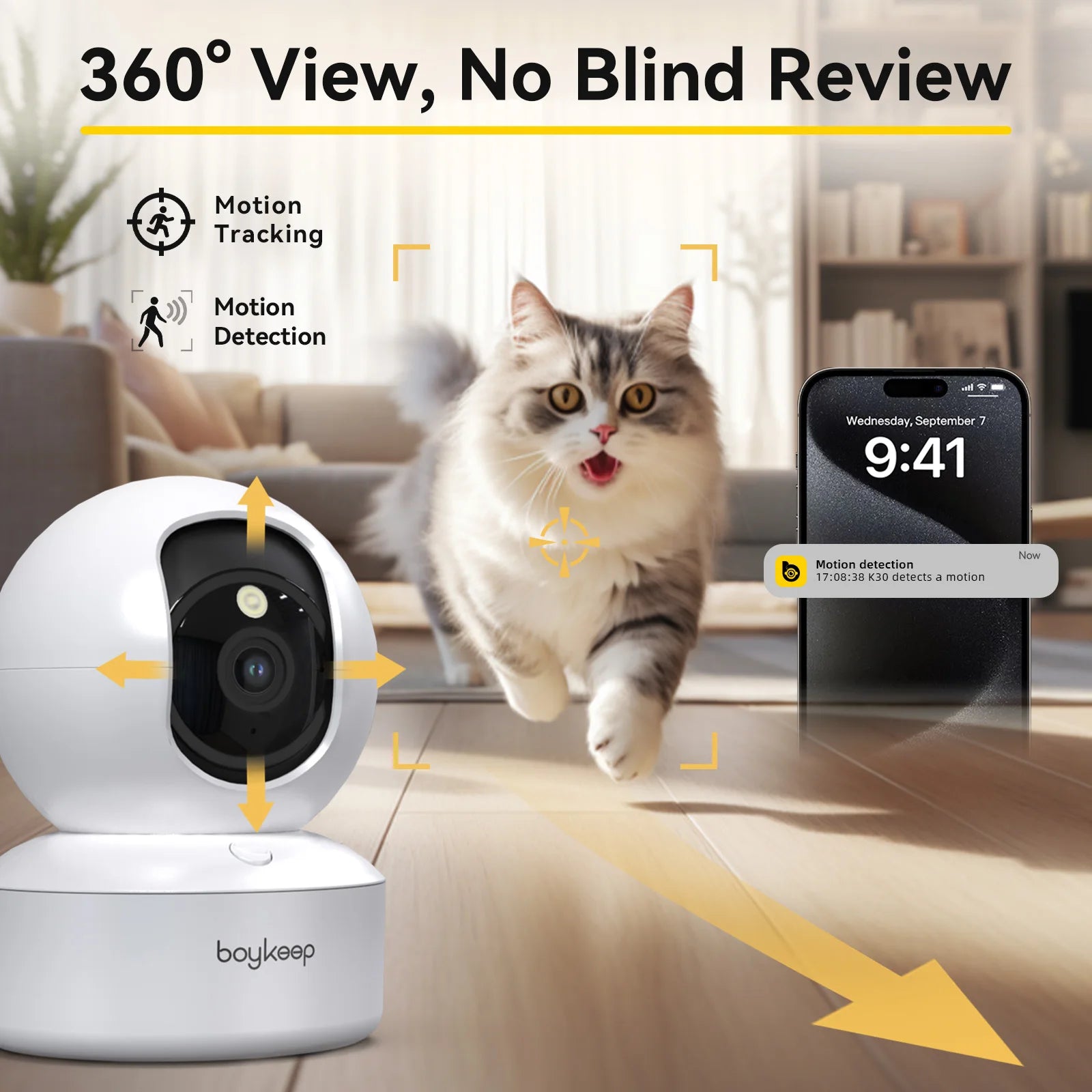 Caméra Intelligente 360° pour Animaux & Bébé | 2K HD | WiFi 5G | Vision Nocturne