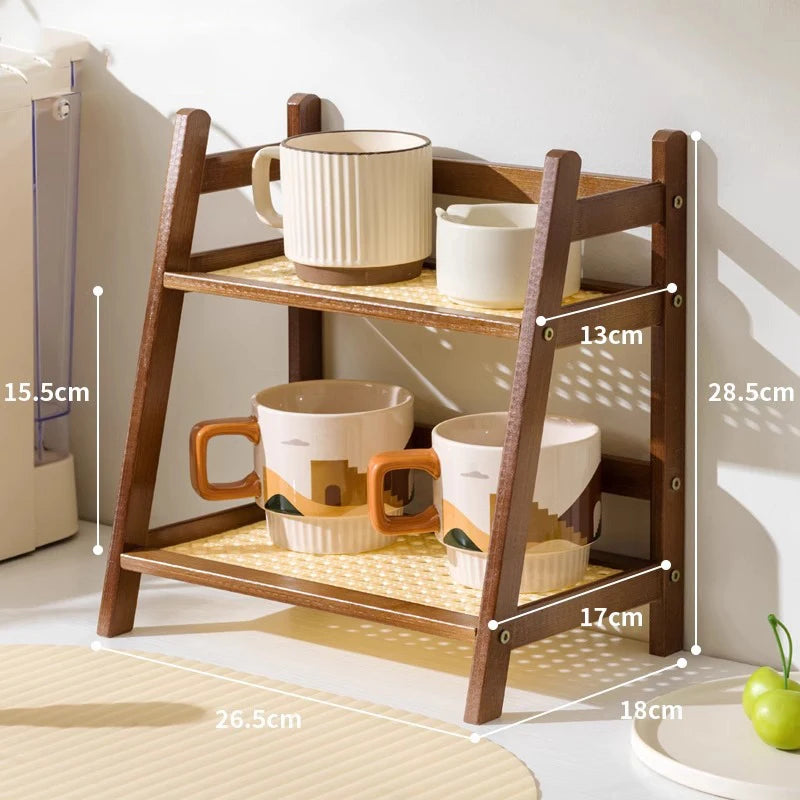 Organisateur Bambou 2 Niveaux | Porte-Tasses & Rangement Cuisine | Hôtel & Maison