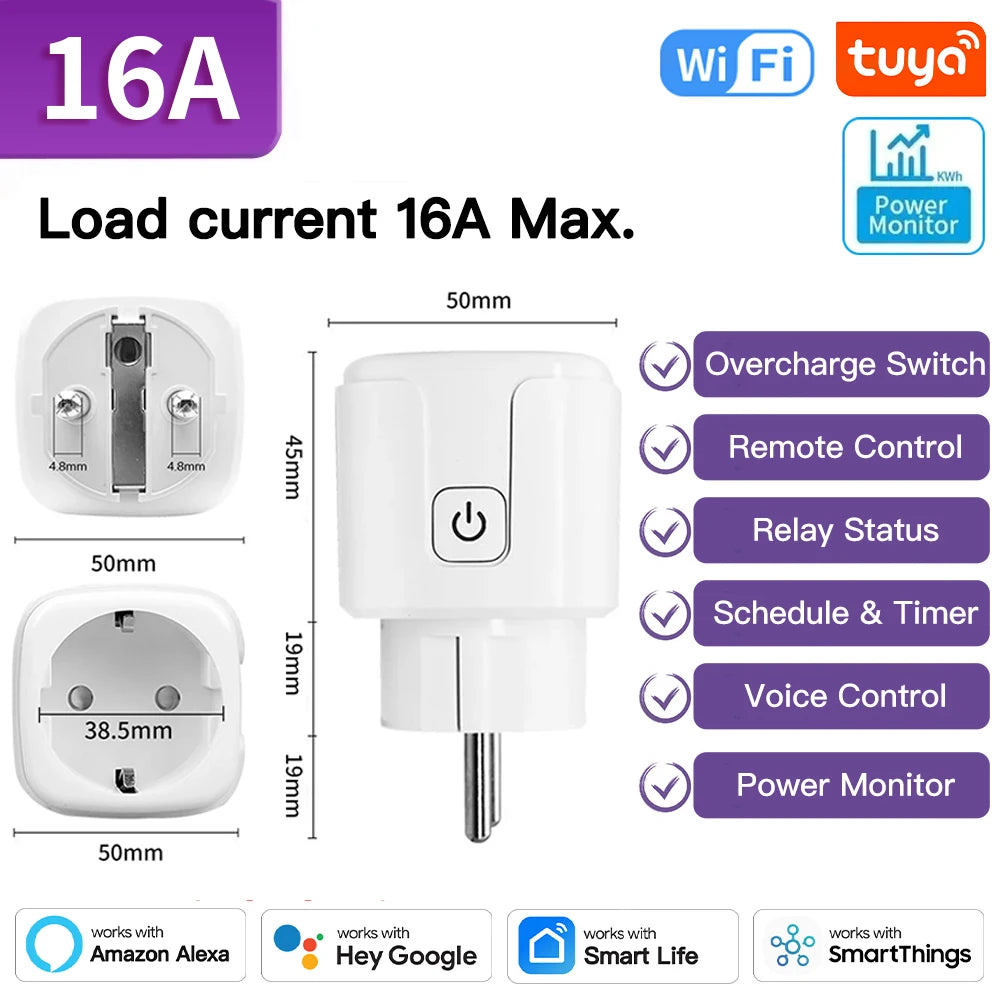 Prise Intelligente Tuya WiFi/Zigbee 3.0 | 16A/20A | Compatible Alexa & Google Home