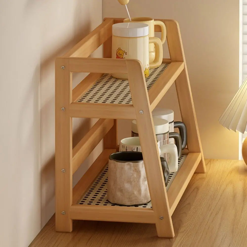 Étagère Bois & Rotin | Organisateur Cuisine, Maquillage & Épices | Déco Maison