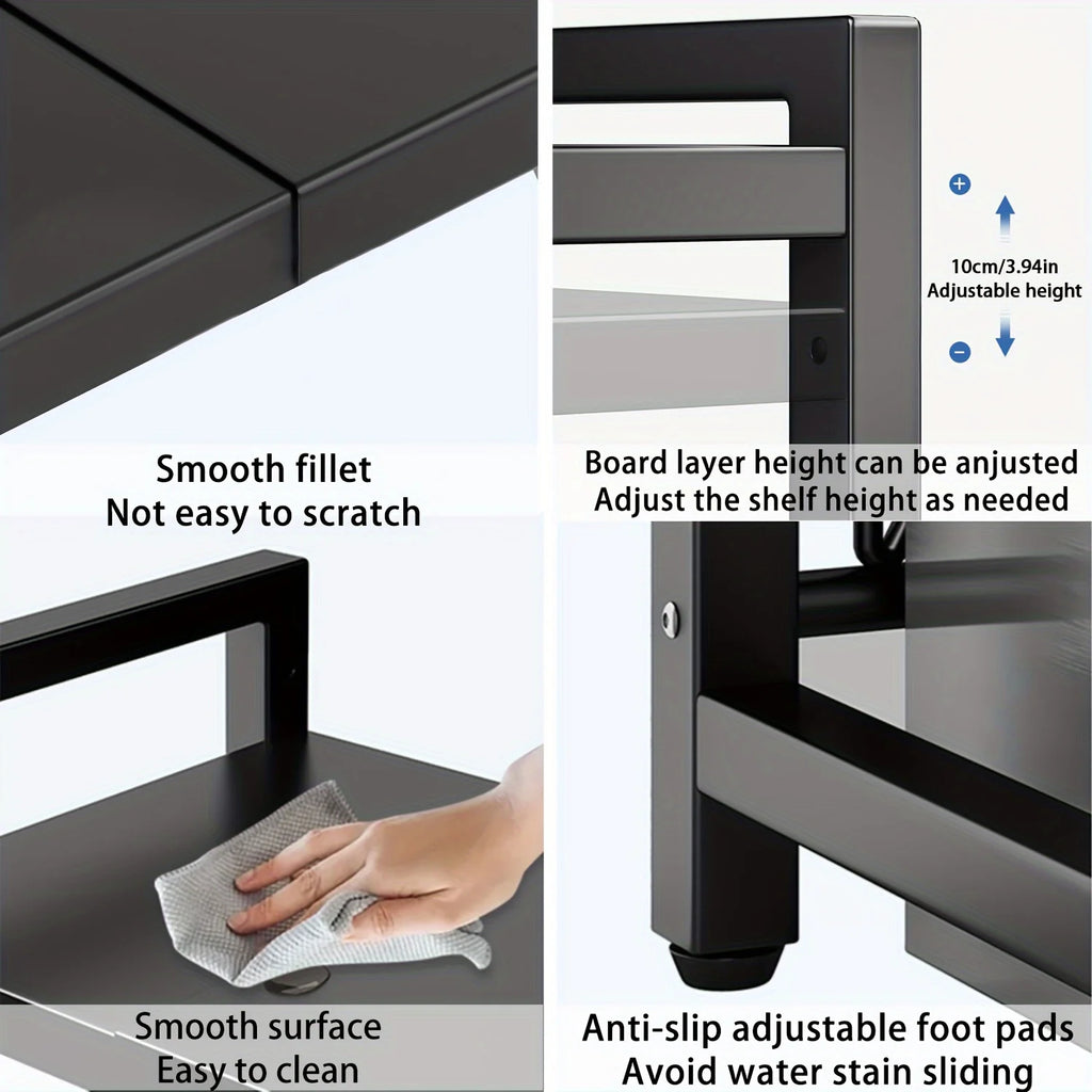 Étagère Micro-ondes Extensible 40-64cm | 6 Crochets | Rangement Cuisine