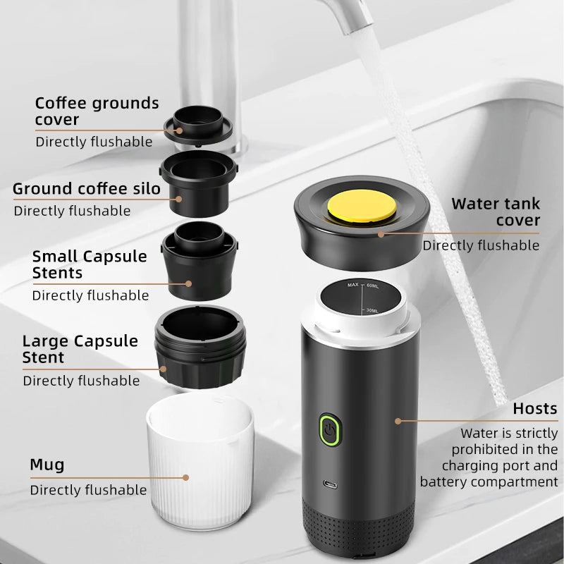 Cafetière Portable 3-en-1 | Capsules & Café Moulu | Voiture, Maison & Camping