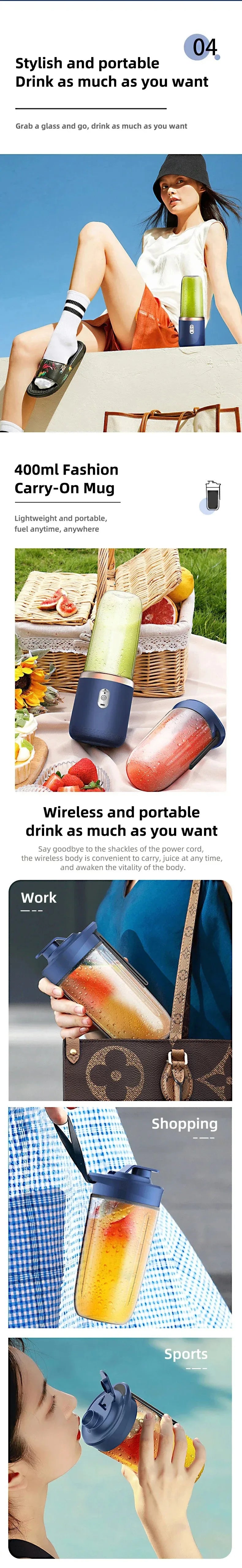 Blender USB Portable 400ml | 6 Couleurs | Smoothies & Milkshakes À Emporter