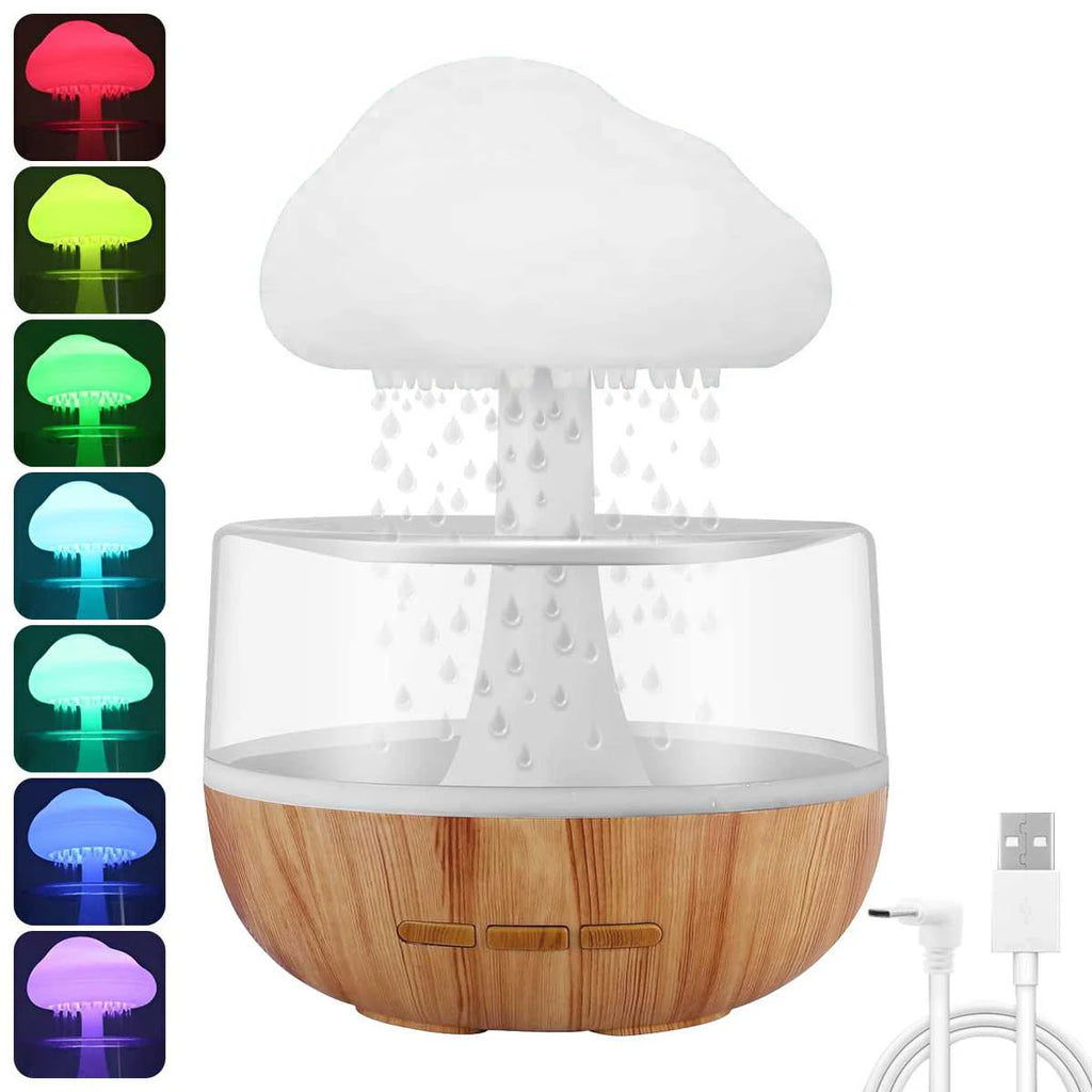 Humidificateur Nuage de Pluie | Veilleuse LED Colorée | Diffuseur d'Huiles Essentielles