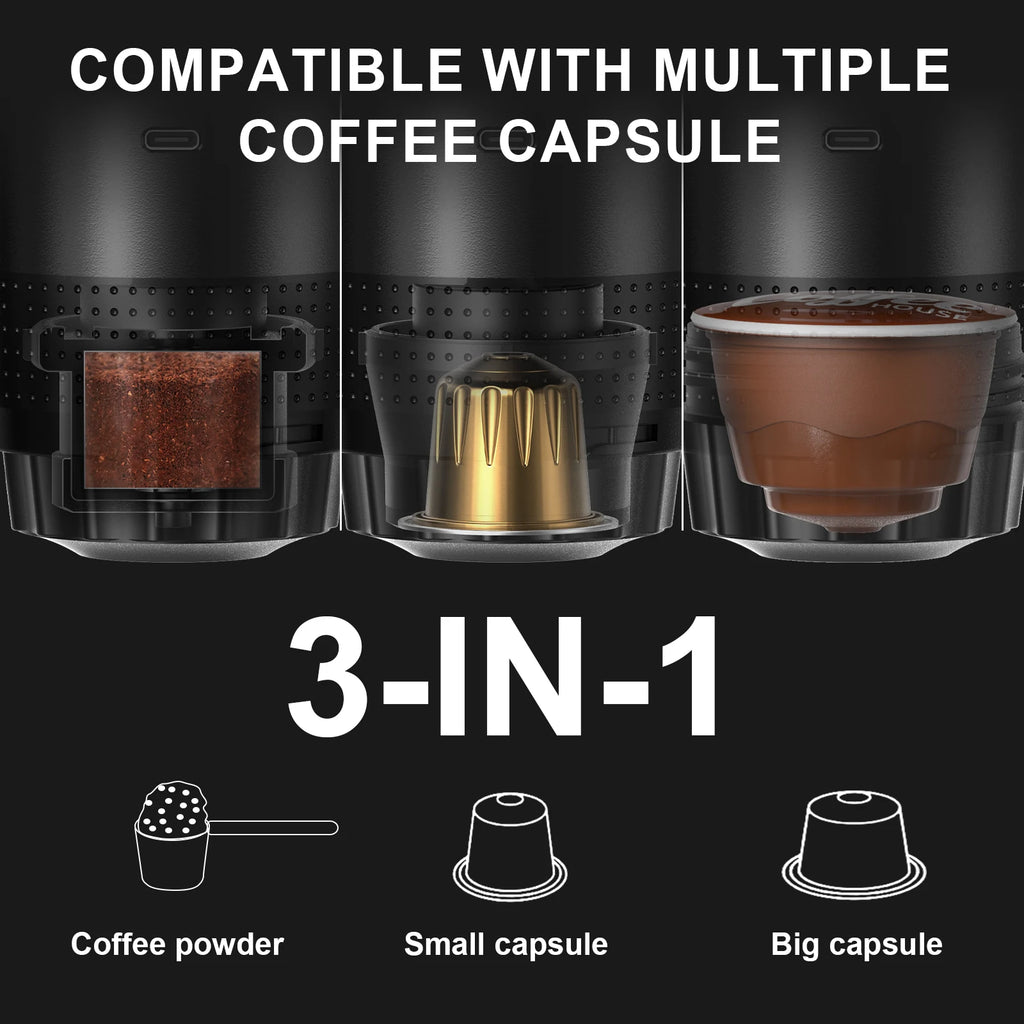 Cafetière Portable 3-en-1 | Capsules & Café Moulu | Voiture, Maison & Camping