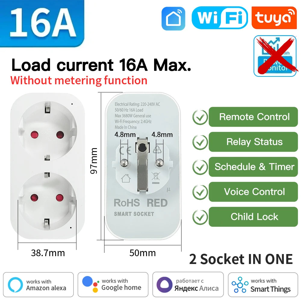Prise Intelligente Tuya WiFi/Zigbee 3.0 | 16A/20A | Compatible Alexa & Google Home