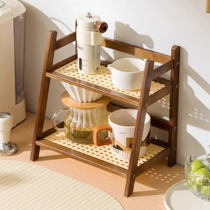 Organisateur Bambou 2 Niveaux | Porte-Tasses & Rangement Cuisine | Hôtel & Maison