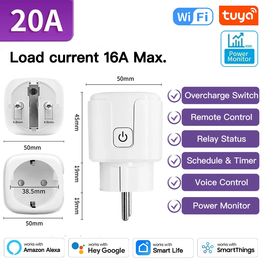 Prise Intelligente Tuya WiFi/Zigbee 3.0 | 16A/20A | Compatible Alexa & Google Home