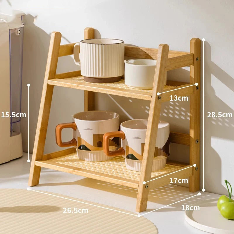 Organisateur Bambou 2 Niveaux | Porte-Tasses & Rangement Cuisine | Hôtel & Maison