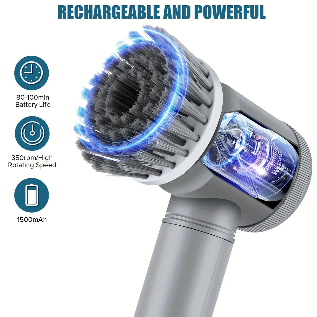 Brosse de Nettoyage Électrique Sans Fil | 5 Têtes Interchangeables | Salle de Bain & Cuisine