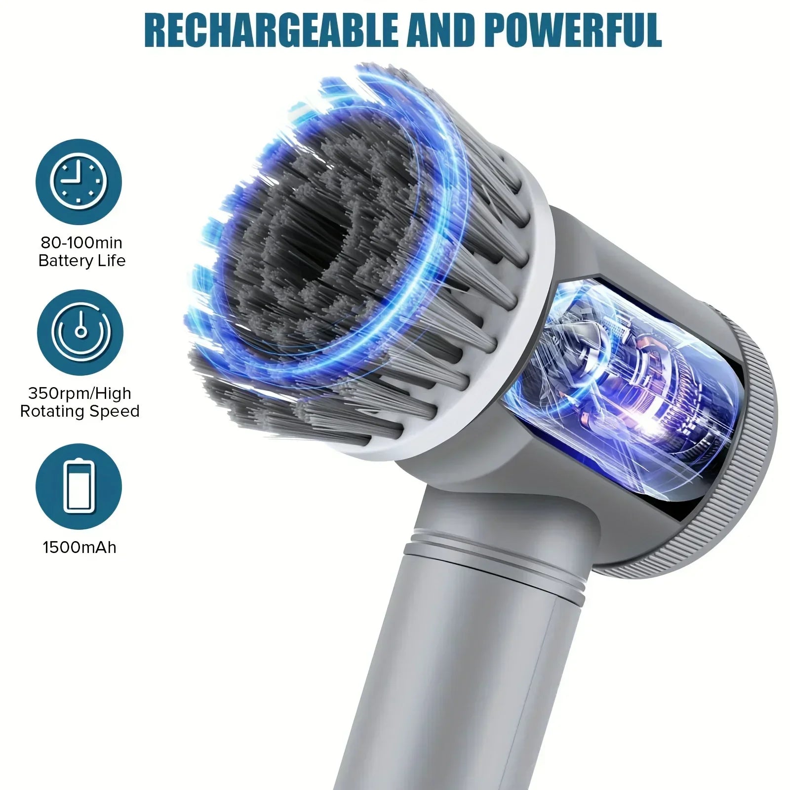 Brosse de Nettoyage Électrique Sans Fil | 5 Têtes Interchangeables | Salle de Bain & Cuisine