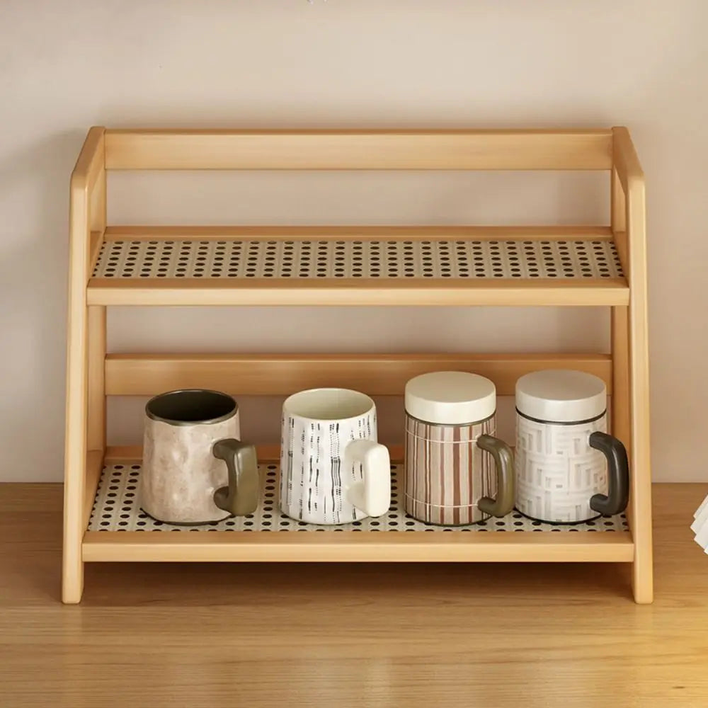 Étagère Bois & Rotin | Organisateur Cuisine, Maquillage & Épices | Déco Maison