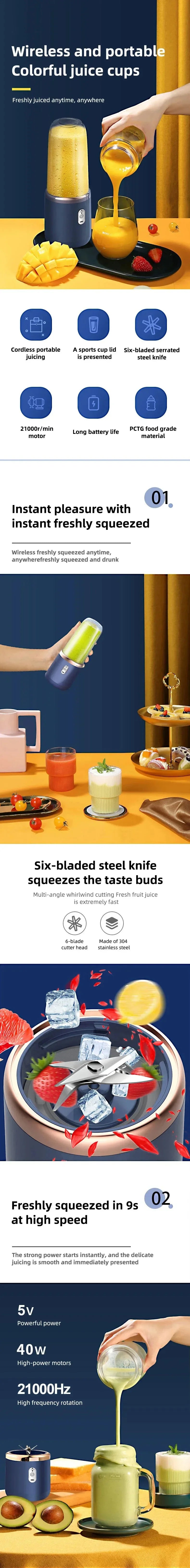 Blender USB Portable 400ml | 6 Couleurs | Smoothies & Milkshakes À Emporter