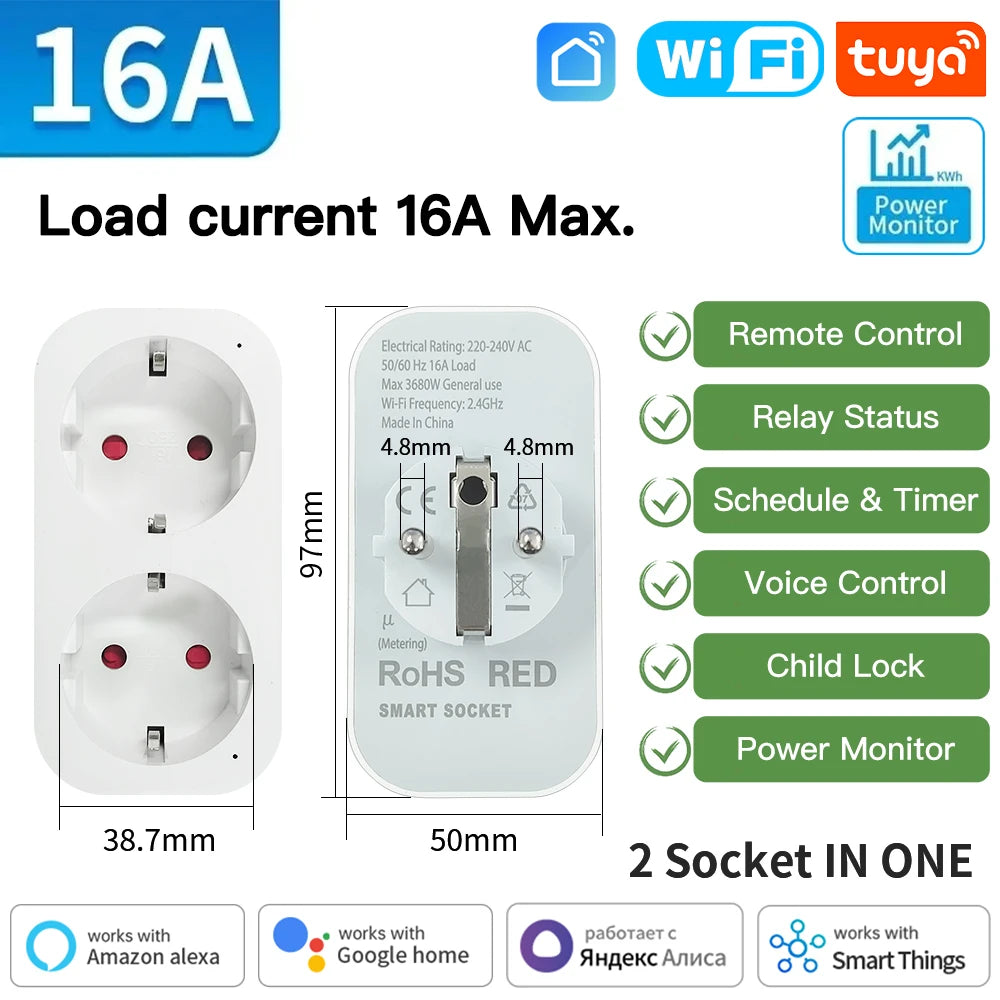 Prise Intelligente Tuya WiFi/Zigbee 3.0 | 16A/20A | Compatible Alexa & Google Home