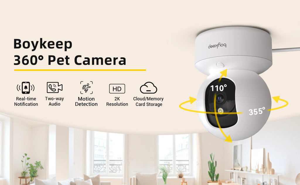 Caméra Intelligente 360° pour Animaux & Bébé | 2K HD | WiFi 5G | Vision Nocturne