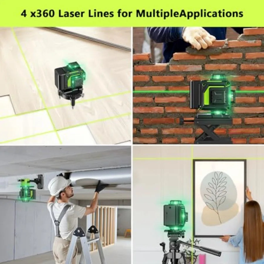 Niveau Laser 4D Professionnel 16 Lignes | Auto-Nivellement 360° | Faisceau Vert