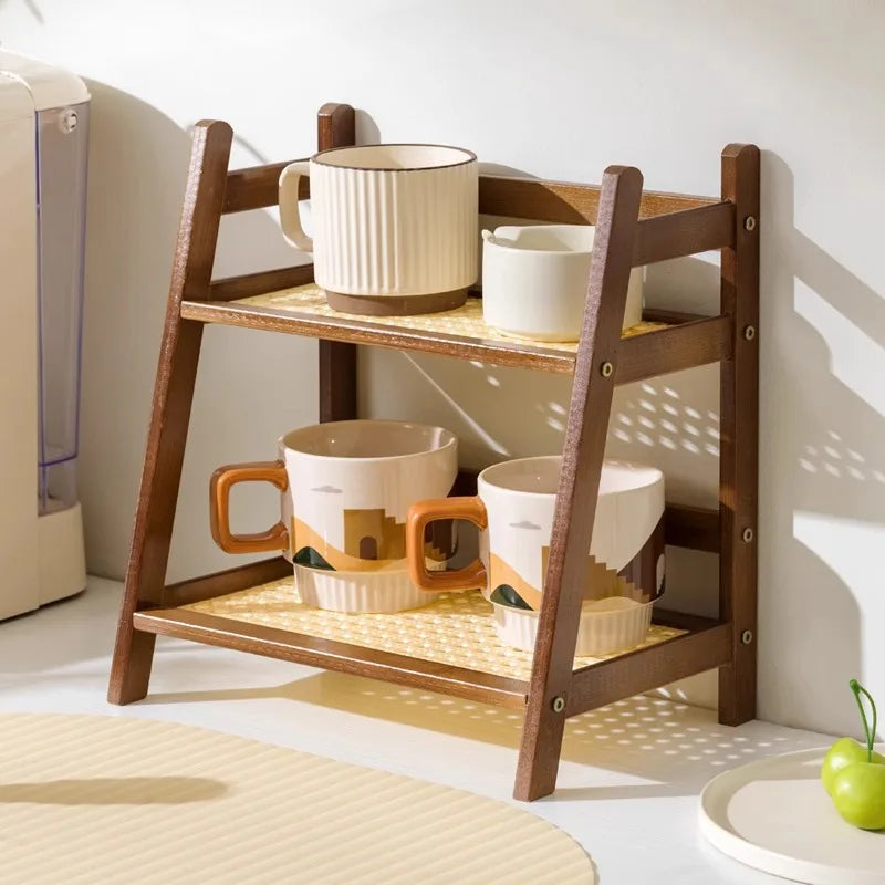 Organisateur Bambou 2 Niveaux | Porte-Tasses & Rangement Cuisine | Hôtel & Maison