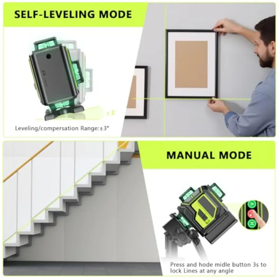 Niveau Laser 4D Professionnel 16 Lignes | Auto-Nivellement 360° | Faisceau Vert