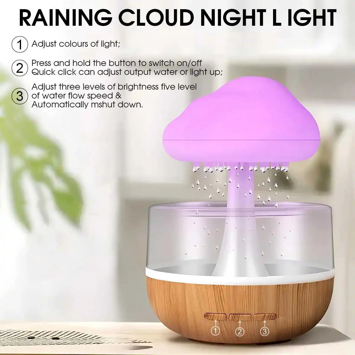 Humidificateur Nuage de Pluie | Veilleuse LED Colorée | Diffuseur d'Huiles Essentielles