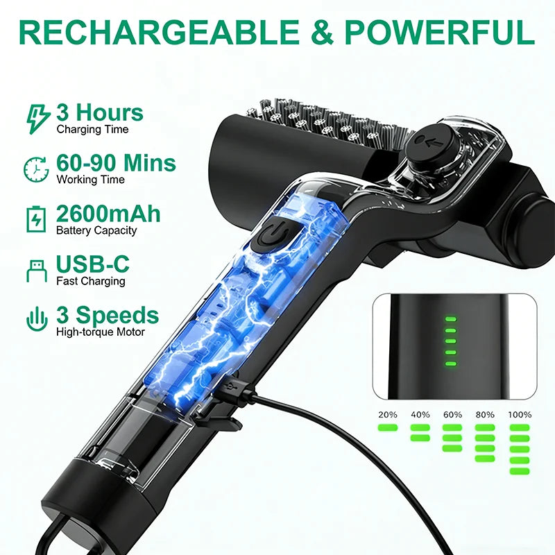Brosse BBQ Électrique | Tête Rotative 180° | 3 Vitesses | 90 Min d'Autonomie