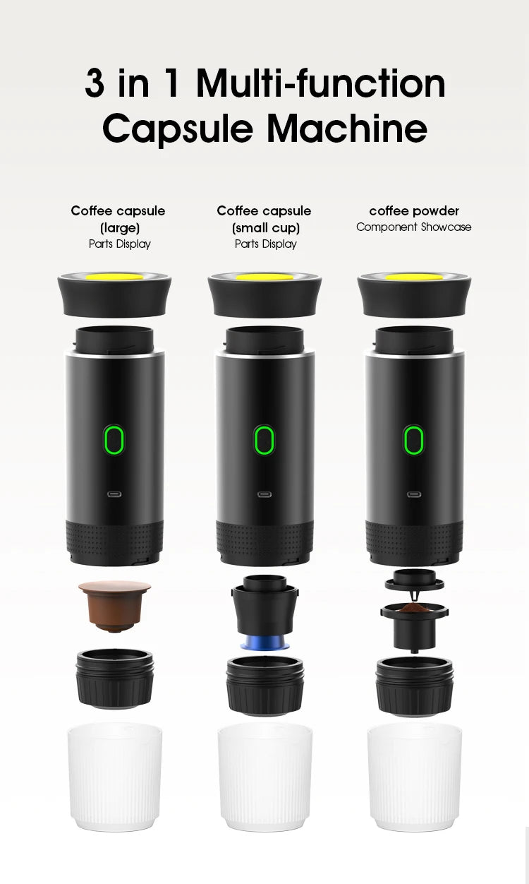 Cafetière Portable 3-en-1 | Capsules & Café Moulu | Voiture, Maison & Camping